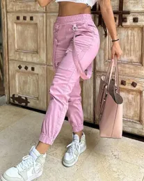 Kadın pantolonları y2k kargo 2024 yaz gündelik pantolon cep tasarım kelepçeli süspansörler dekoratif yüksek bel eşofmanları