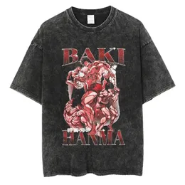 Anime Baki Haman Tshirts Harajuku Vintage 100% Cotton 2024 Washed T Shirt For Men Hip Hop Streetwear Oversize T-shirt 240513