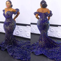 Sexy fora do ombro Mermaid Dresses Glitter Long Court Long Court Trem Plus Size Tamanho Africano Os vestidos de bancada formal trompete Pagea 273b