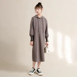 Abiti da ragazza 2024 grandi ragazze autunno solido a manica lunga con cappuccio con cappuccio eleganti abiti abiti da adolescente coreano