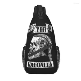 Rucksack sehen Sie Sie in Valhalla Skull Viking Sling -Tasche für Männer Norse Odin Ragnar Krieger Schulter Brust Crossbody Reisen Daypack