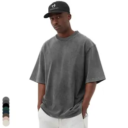 Mens roupas de tamanho grande camiseta 100% algodão fabricante de streetwearwwear Hip Hop Blank ácido lava as camisas vintage personalizadas 240511