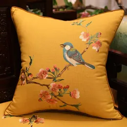 枕35x50/45/40x60/50/60cm中国の花の鳥刺繍カバーバックレストコットンリネンソファ腰椎枕ケース