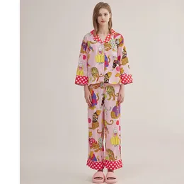 Kadınların İki Parçası Pantolon Pijama Uzun Kollu Pantolon İyi Görünümlü Altın Leopar İnternet Ünlüleri Homewear Suit Buz İpek Konforu