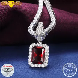 S925 Domineering Triangle Dragon Head Kaution Rotkubische Zirkonia Edelstein Anhänger Halskette für Männer Tier Hip Hop Schmuck Geschenke 240507