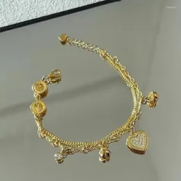 ارتباط أساور ربط Gold Gold Love Heart Zircon Pendants Bracelet Double Layer Chair Charm Valentine Home Gifts for Women