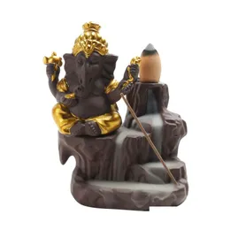 Doftlampor Lotus Indien Ganesha Elephant God Buddhist Buddha Backflow rökelsebrännare Censer Stick Holder DHS Drop Delivery Home Dhbzd