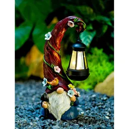 Pohabery Garden Statue Solar Dwarf med lyktor utomhusdekoration Courtyard Mom Gift