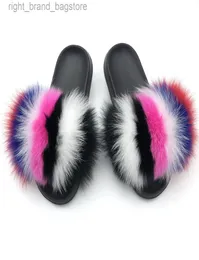 SARSALLYA Fur Slippers Women Real Fox Fur Slides Home Furry Flat Sandals Female Cute Fluffy House Shoes Woman Brand Luxury 2021 W28825449