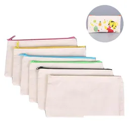 Aufbewahrungstaschen Sublimation Blanker Quadratbeutel Wärmeübertragung Leinwand Reißverschluss Kosmetische DIY -Malerei Student Stifte Hülle Dolpe Home G Dhodg