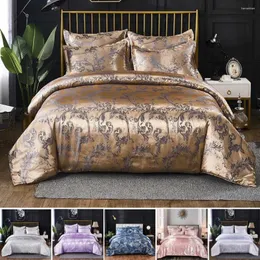 Zestawy pościeli luksusowe 2/3PCS Zestaw Jacquard Satin Duvet Cover 1 Quilt 1/2 Pillowcases US/EU/AUSIZE Gold King Size