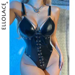 Sexy set ellolace fetisch latex bodysuit pee up gothic schwarzkörper silikon bodycon tops ketten nachtclub outfit Leder pvc Körper Q240511