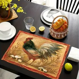 테이블 매트 2pcs Placemat Rooster 패턴 매트 파티 주방 식사 장식에 사용되는 시즌 가을과 겨울 패드