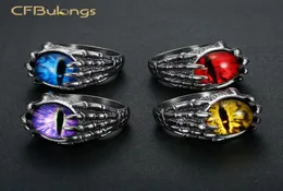 Cluster Rings CFBulongs 316L Stainless Steel Unique Red Zircon Dragon Claw Ring Fashion Men Jewelry Accessories Whole3020204