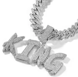 Benutzerdefinierter Name a-Z gebürstete Kursivbuchstaben Anhänger Halskette für Männer Frauen Geschenke Kubikzirkonia Kette Hip Hop Schmuck Schmuck
