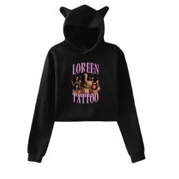 Loreen Merch Crop Top Hoodie für Teen Girls Streetwear Hip Hop Kawaii Katze Ohr Harajuku geschnittene Sweatshirt Pullover Tops