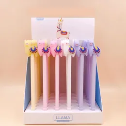 36pcs/lot Creative Cute Cartoon Alpaca Llama Animal Silicone Gel Roller Ball Pen School Supplies Students Promotion Gift