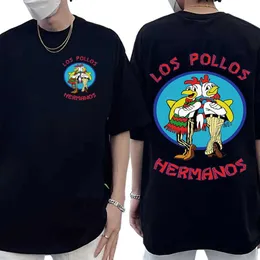 Męskie koszulki seriale telewizyjne Breaking Bad Los Pollos Hermanos Dwustronny druk Tshirt Cotton Chicken Brothers Men Thish T Shirt Strtwear T240510