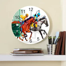 Wall Clocks Arena Horse Racing Colorful Decorative Round Wall Clock Arabic Numerals Design Non Ticking Bedrooms Bathroom Large Wall Clock