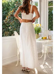 Casual Dresses Women Maxi Long Skirt Outfits Y2k Sleeveless Cami Crop Top High Waist Flowy Midi Set Summer 2 Pieces