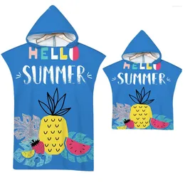 Handduk Tryckt ananas Microfiber Hooded Bath Cloak Bathrobe Swimming Beach Handdukar Surf Poncho Beachwear