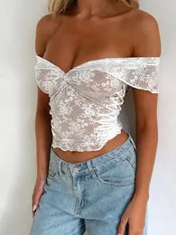 CHQCDarlys Women S Y2K Sexy Two Piece Outfits Lace Mini Skirt Set See Through Off Shoulder Crop Tops Matching Sets