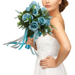 Fiori decorativi Bridal Wedding Bouquet Creative Western White White Rose Silk Bride Holding for Table Centrotavola