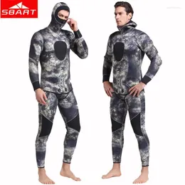 Women's Swimwear SBART Camouflage Wetsuit 5mm Rubber Diving Suit 2 Pieces Split Body Surfing Swimsuit Men's Winter Warm Swimming Hooded