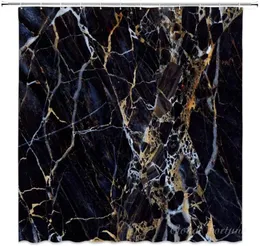 Shower Curtains Black Marble Golden Texture Cracked Lines And Hazy Stripes Art Modern Abstract Natural Bathroom Curtain With Hooks