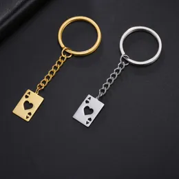 Keychains Lanyards Amaxer The Ace of Hearts Stainless Steel Keychain for Women Men Metal Trendy Car Key Chain Pendant Jewelry Accessory Gift Y240510