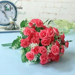 Kwiaty dekoracyjne Wysokiej jakości sztuczny jedwabny kwiat wszechstronny Fake Fake Mini Rose Buquet LifeLie Delicate Realistic Qifu