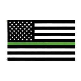 Yüksek kaliteli polyester işlemeli ABD bayrağı 3x5 feet ABD işlemeli ince yeşil çizgi bayrağı 240425