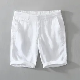 Czyste lniane szorty dla mężczyzn 2023 Summer Modny Solidny biały luźny man Casual Plus Size Fly Fly Pants 240506