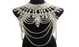 Retro Advanced Pearls Crystal Body Jewelry Chain SexyHandmade Beaded Women Bridal Wedding Dress Large Necklace Jewelry Accessor 229223223