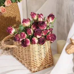 Fiori decorativi 2 pezzi 7-forbici rose artificiali con foglie ornamenti da giardino di fiori di seta retrò decorazioni per feste di nozze decorazione