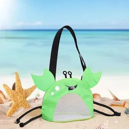 Cartoon Crab Mesh Beach Bag Collecing Sand Toys Tote Toy Storage för Boy Girl Kid Hunting Shells 240430