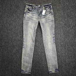 Jeans jeans viola high street strade vintage maculato indacod rivestito a medio ascesa sottile lavaggio della neve caduta 009