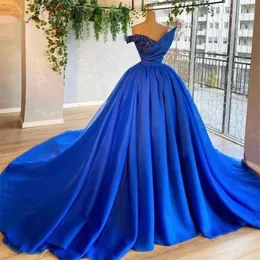 Arabiska Dubai Plus Size Glitter Royal Blue Aline Evening Dress paljetter Party Prom Gowns äktenskapsmottagning Kändisklänningar Pageant Gow 348U