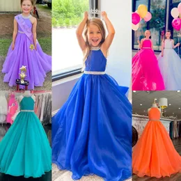 Hellgelbes Festzugskleid für Kleinkinder Teenager Teenager 2024 Perlen Hals Ritzee Roise A-Line Organza Langes kleines Mädchen formelles Partykleid 260U