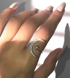 Nuovo Stile Personalità Crescent Moon Ring Lady Fashion Zircon Crystal Star Moon Open Regolable Women Ring Jewelry8270838