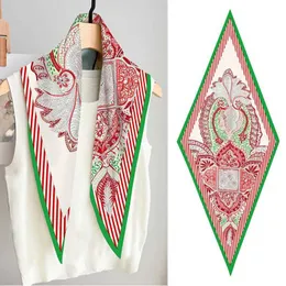 스카프 마름모꼴 고급 캐슈 프린트 스키니 실크 스카프 여성 Flora Foulard Neckerchief 레트로 헤어 밴드 레이디 헤드 밴드 소프트 새틴 여성 T240508