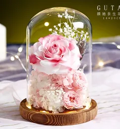 Einfache ewige Blume handgefertigtem echtes Rosenglasabdeckhalter Immortal Blumen Valentinstag Geburtstagsgeschenke Hochzeitsbedarf