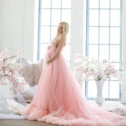 Eleganti abiti da sera rosa 2021 Sweetheart tulle sweep treno di maternità abiti da fotografia pregant taglie forti vestido de noni 243t