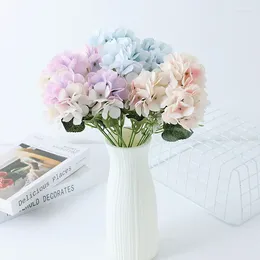Kwiaty dekoracyjne Niebieskie sztuczne hortensea prawdziwe dotyk białe gałęzie dekoracja bukiet ślubny Kwiat Kwiatowy