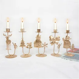 Candle Holders Metal Christmas Holder Candlestick 2024 Decorations For Xmas Table Santa Snowman Navidad