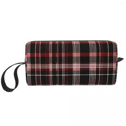 Kosmetiska väskor svart röd tartan skotsk rutig makeup väska förvaring dopp kit toalettartiklar för kvinnor skönhet resor blyertsfodral