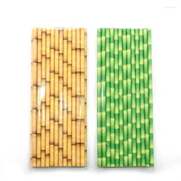 İçme Pipetler 25pcs Bambu Desen Kağıt Saman Dekorasyon Düğün Malzemeleri Yaratıcı