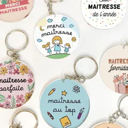 Party Favor Merci Maitresse French Print Keyring Circular Keychain Acrylic Key Ring Teacher's Day Graduation Thanks Gifts For Teacher