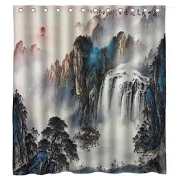Duschvorhänge berühmte chinesische Landschaft Sonnenaufgang Wasserfall Alte Tinte Malerei Landschaft Zeichnung Vorhang von ho me lili