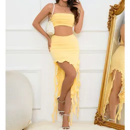 2024 Nya toppsäljande kvinnors slitage en axel manet spetsuppsättning kjol sexig kryddig tjejklänning F51341
